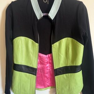 One Girl Who Stylish Black and Green leather Women's Jacket